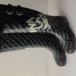 Juicy Couture Tall Rubber Branded Boots With Buckles Size 8